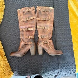 Bed Stu Tan Leather Buckled Heeled Boots